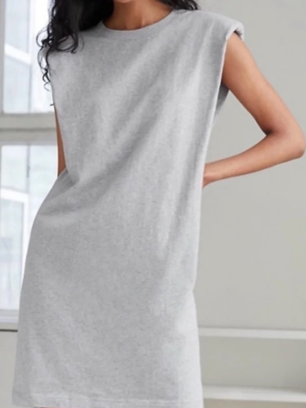 Babaton Light Grey Shoulder Pad Tank Dress
